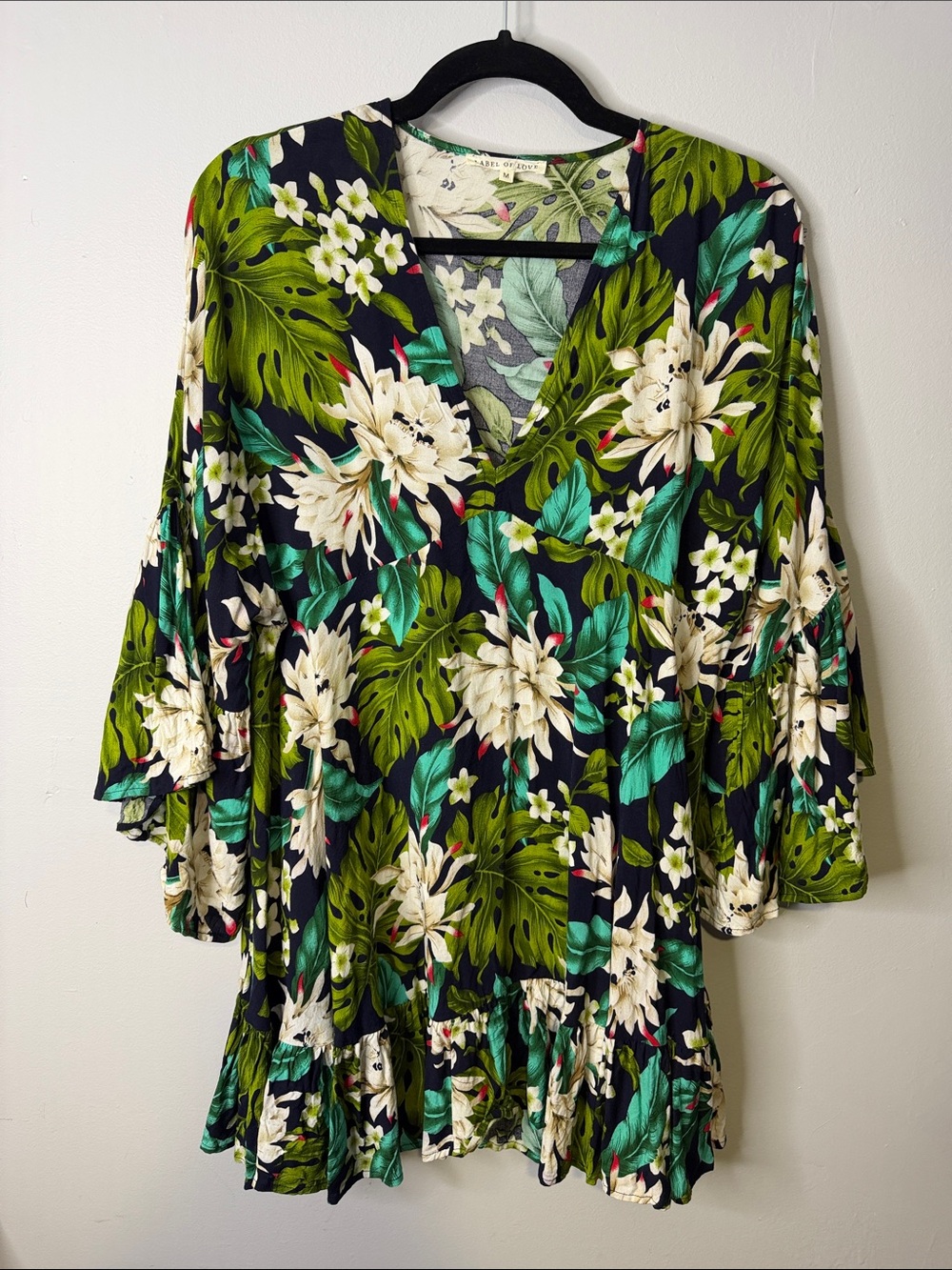 Tropical Floral V-Neck Women’s Dress - Green/Navy